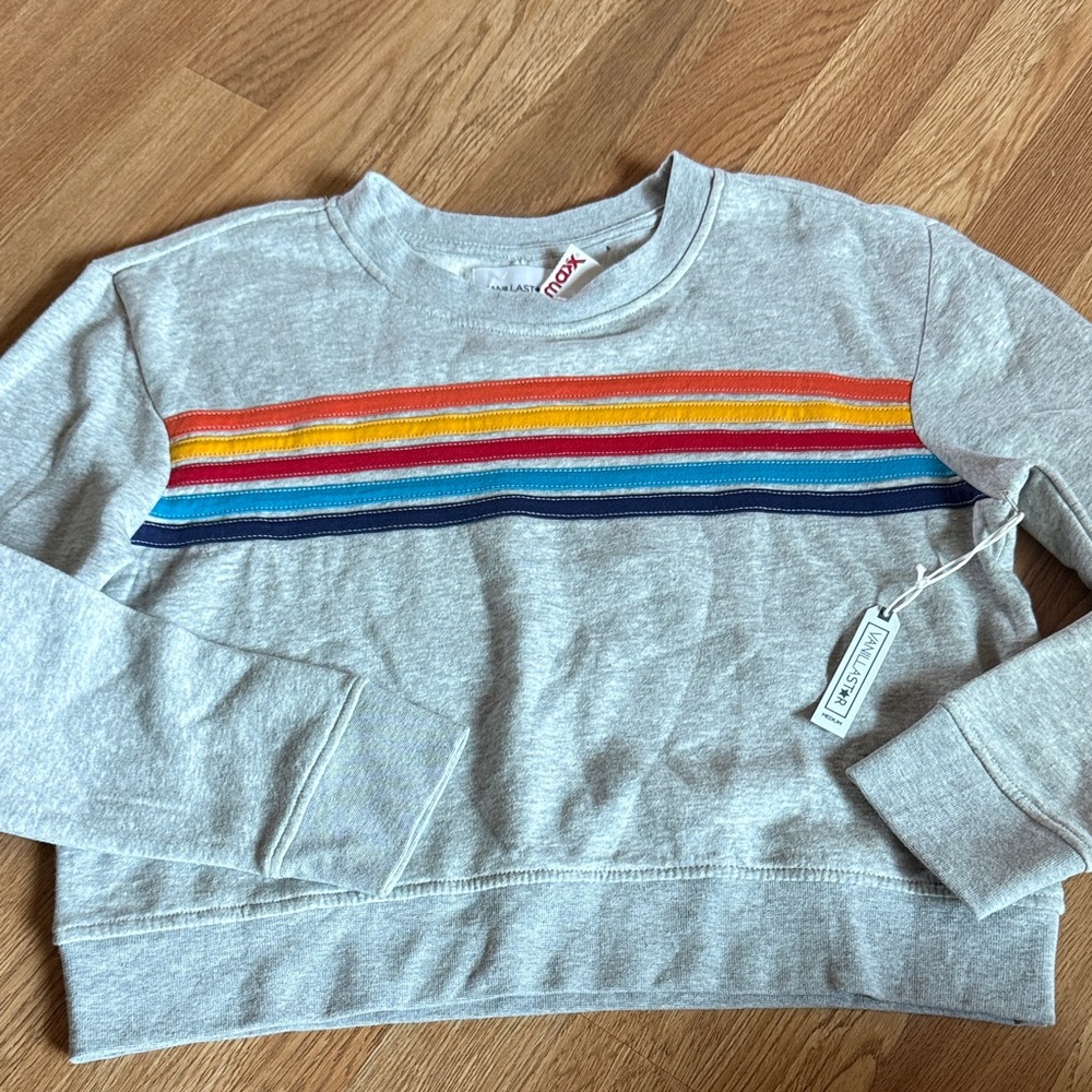 Vanilla Star Cropped Gray Sweatshirt with Rainbow Stripes NWT